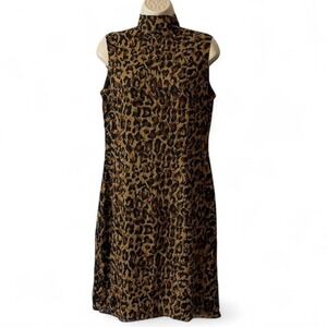 Vintage 90s Liz Claiborne Leopard Print Sleeveless Sheath Dress, Women's Sz 10P